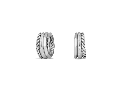 Rhodium Plated CZ Studded Twisted Huggie Hoop Earring